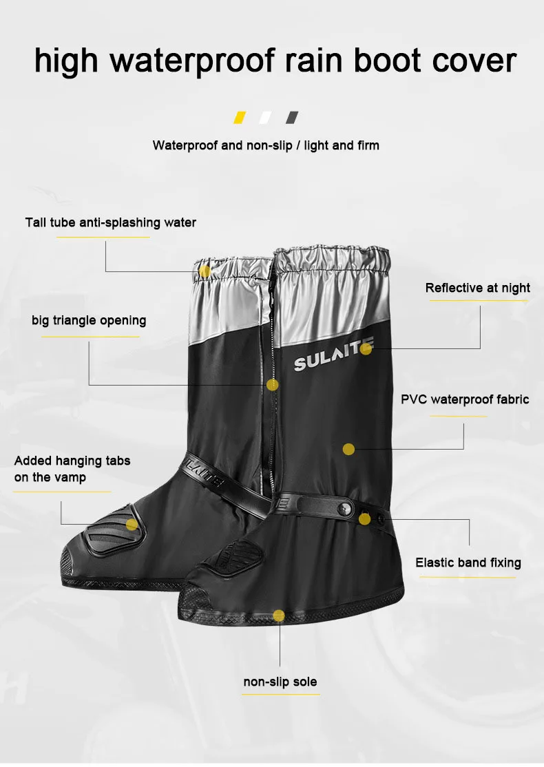 SULAITE Protector De Zapato Moto PVC Long  Motorcycle Rain Shoe Cover Non Slip Reusable Waterproof Rain Boots Cover