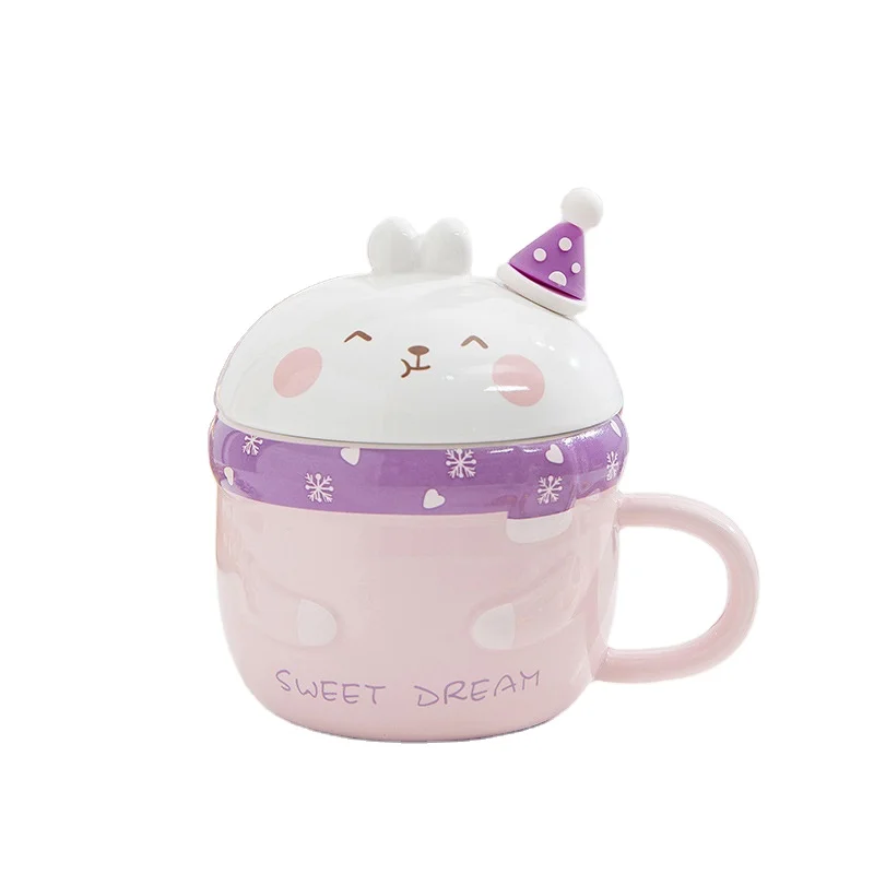 porcelain mug with handpaint design with bunny design