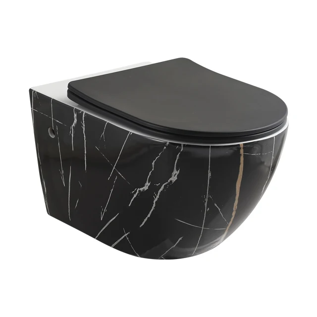 Modern Design Matte Black Wall Mounted Wc Bathroom Ceramic Toilet Rimless Marble Toilet Bowl