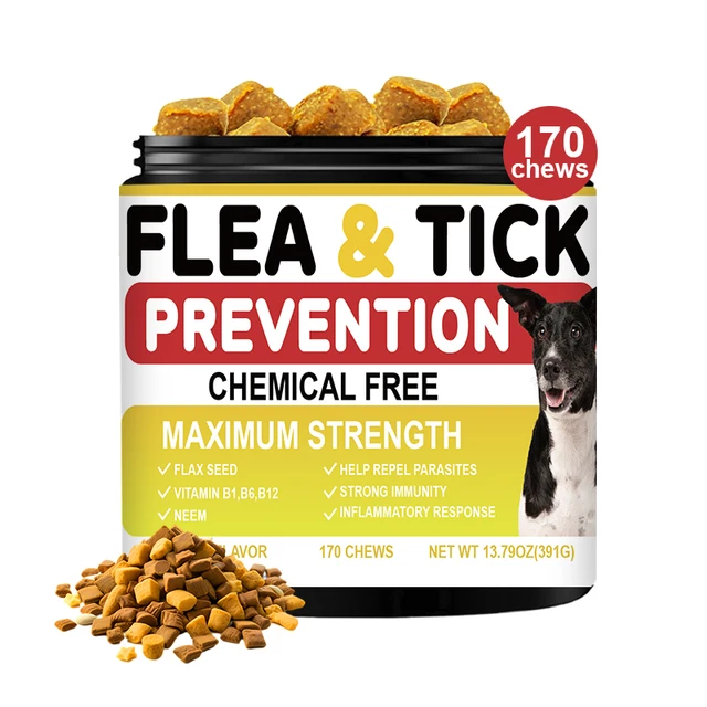 Dog Flea Tick Protection Itchy Skin Relief Supplement Treat Chews