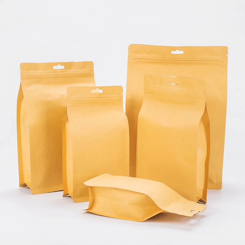 Wholesale Eight Side Sealing Flat Bottom Kraft Paper Pouches with Hang Hole  Moisture Proof High Barrier Food Grade Zipper Top