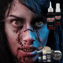 Nicro Scary Face Paint Blood Gel Halloween Cosplay Supplies Bleed Wound 3D Temporary Fake Scar Halloween Makeup Liquid Latex Set