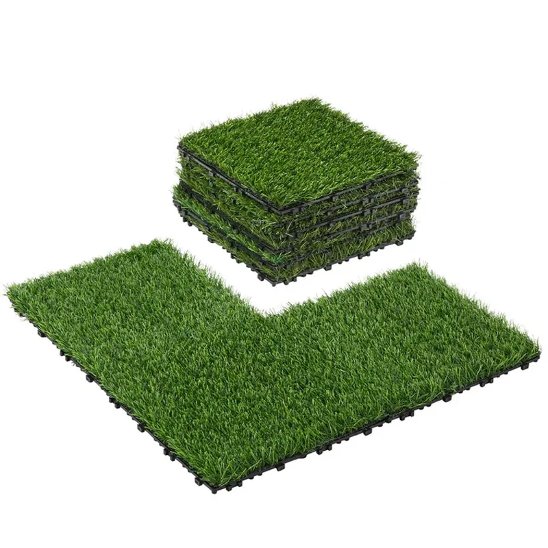 Ubin rumput buatan yang saling bertautan ubin lantai rumput sintetis tikar rumput palsu luar ruangan