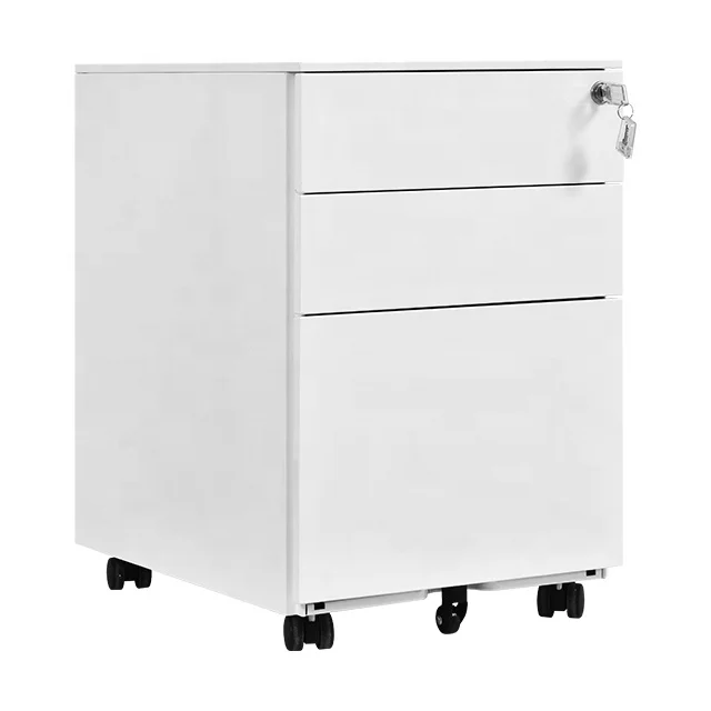 Office Storage A4 and FC File Folder Mobile Pedestal 3 Drawer Metal Cabinet