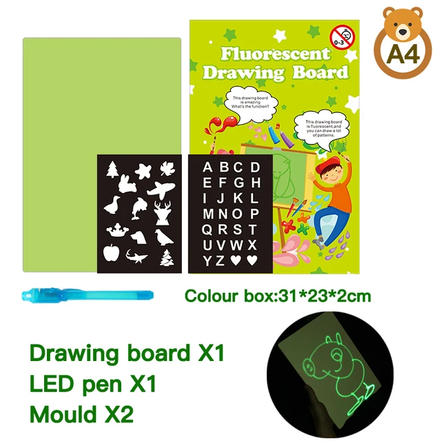 Kids Fluorescent Drawing Board Magic Draw  Light Luminous Drawing Board  Kids - A4 5 - Aliexpress