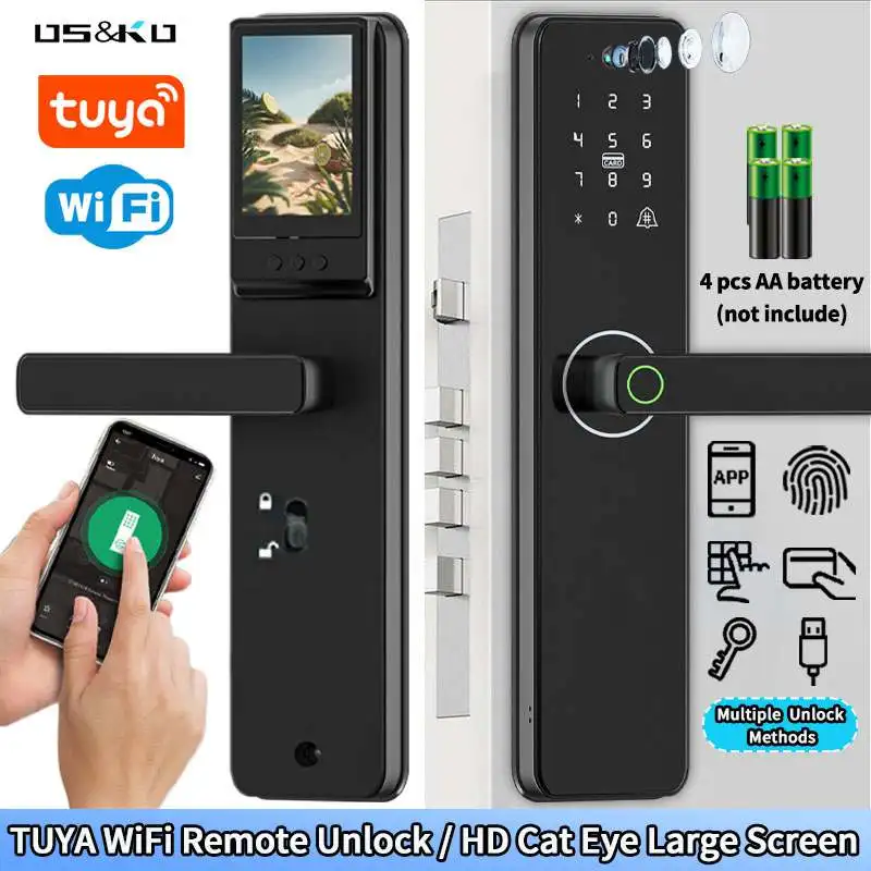 Electronic Fingerprint Camera Smart Door Lock Tuya App Sim Card Mobile Phone Control Gsm Digital Door Lock with Key