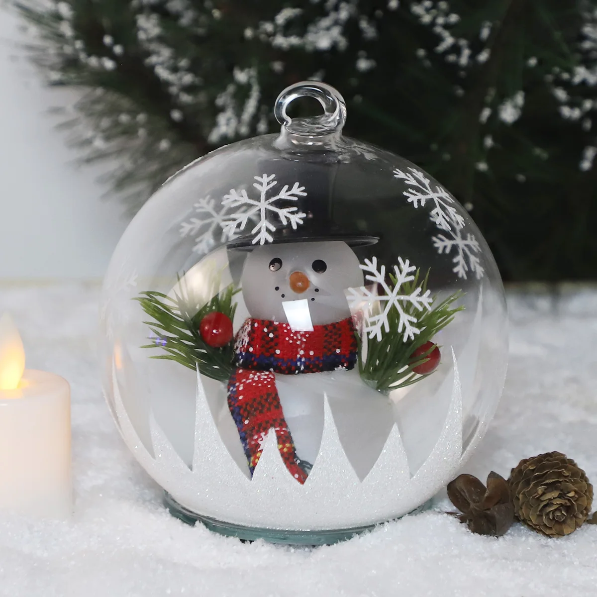 latest design glass ball hanging christmas balls ornaments clear baubles glass blown led snowman factory