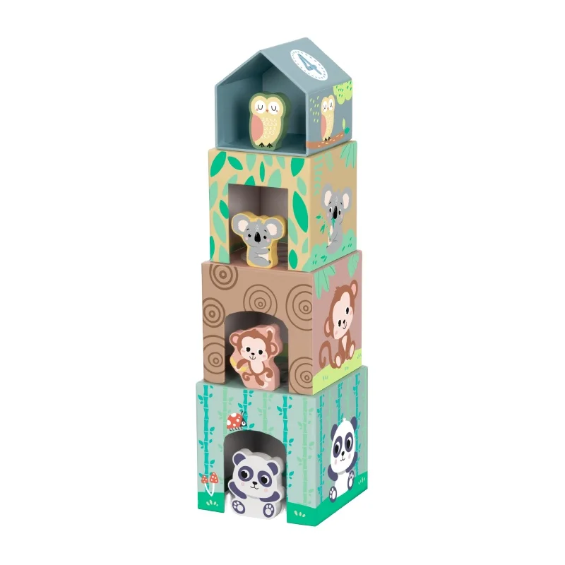 Cartoon Animal Stacking Toys Nesting Box Paper Cardboard  Zoo Children Play Educational Toys for Kids Learning