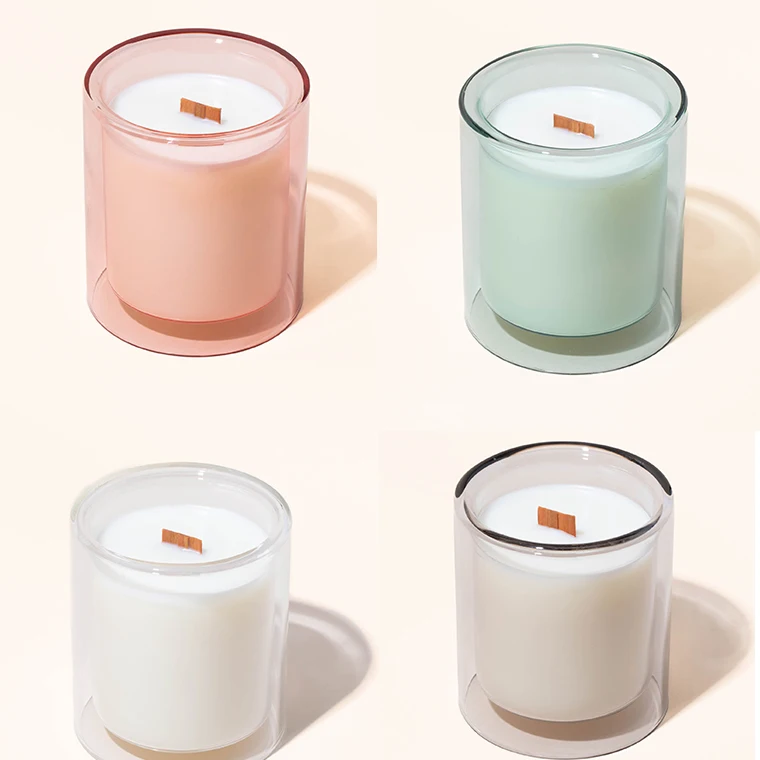 Wholesale Colorful Luxury Borosilicate Double Wall Candle Glass Jars