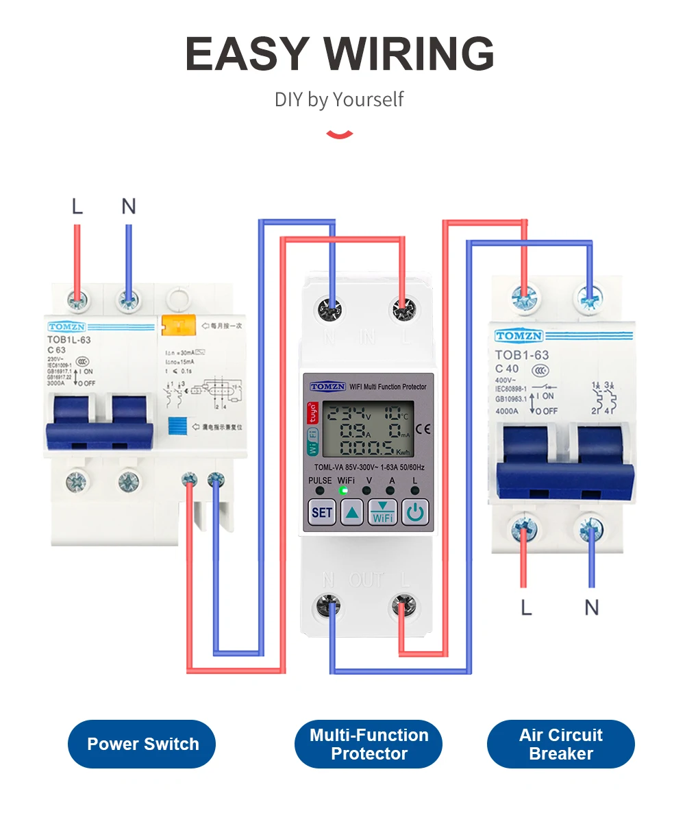 Tomzn 63a 110v 220v Smartlife Wifi Energy Meter Metering Circuit ...