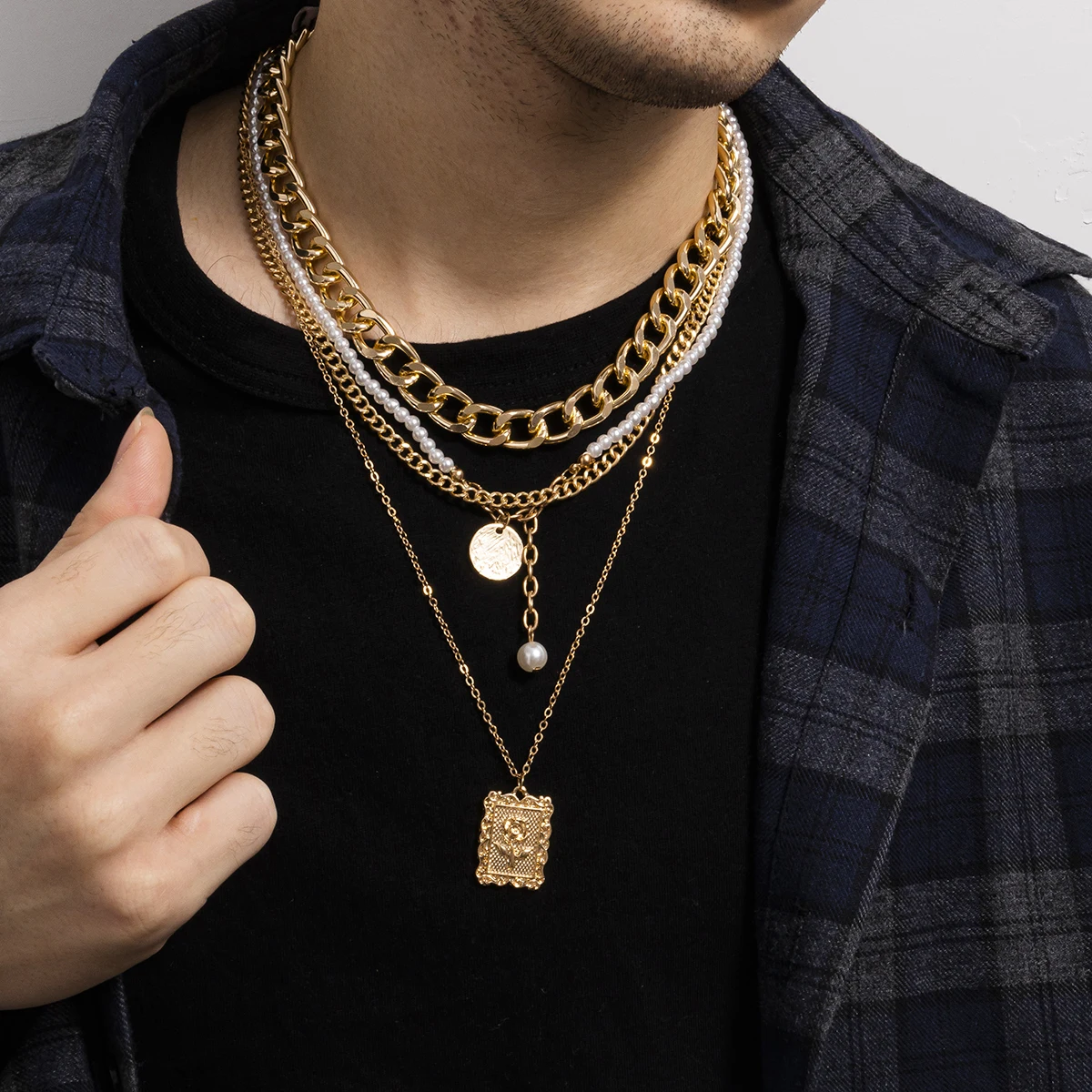 Layered Cross Necklace Chain For Men Boyssilver/gold Layer Stainless Steel  Figaro Herringbone Chain Crosses Pendant Necklaces Set For Women 16 18 20 2  | Fruugo NO