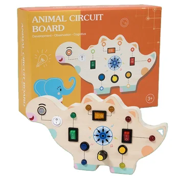 Wholesale Children Early Educational Kids LED Light Power Button Game Wooden Switch Toys Montessori 3D Animal Busy Board