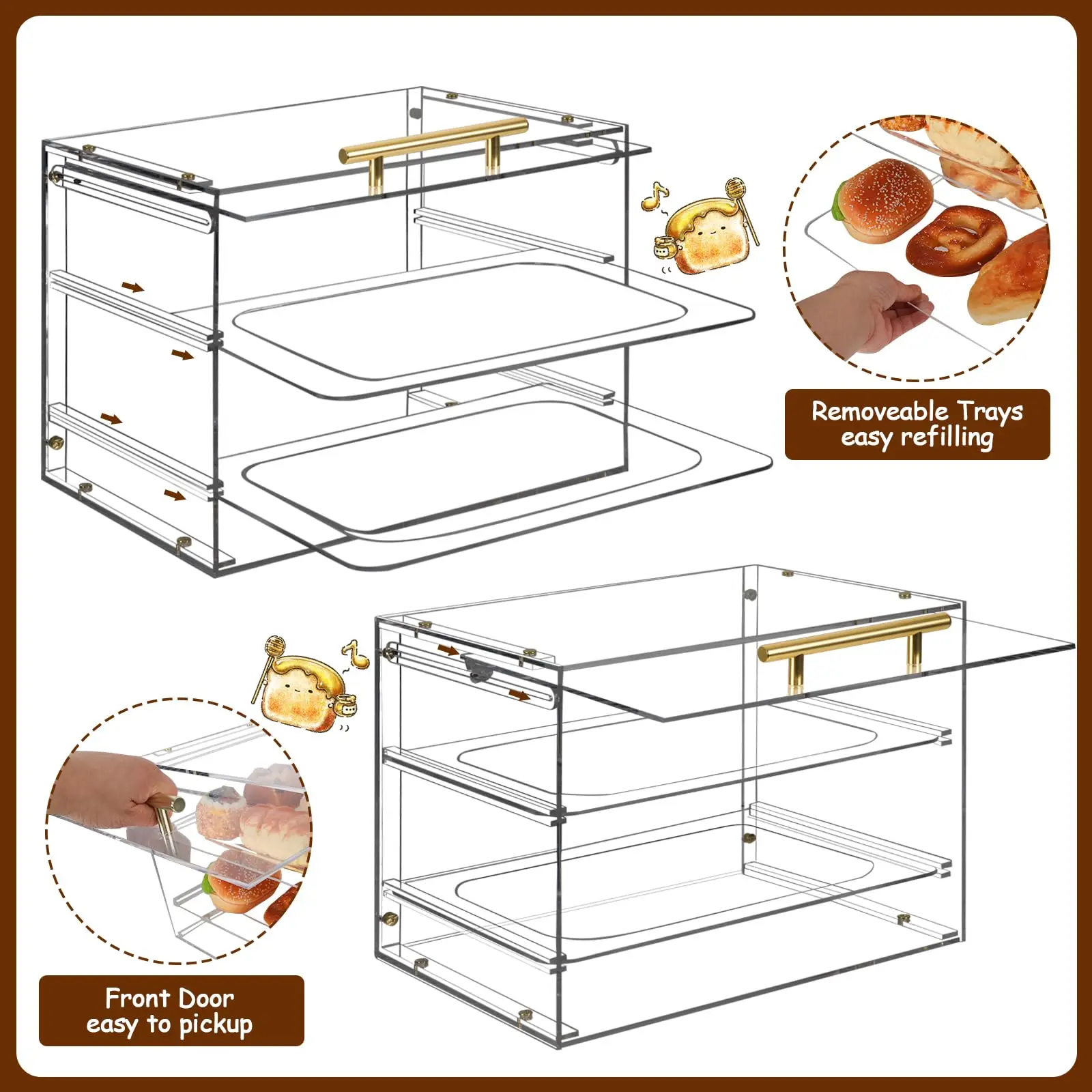 Countertop Acrylic Bread Box with Front Door Acrylic Large Pastry Display Case for Bakery Bread Baking