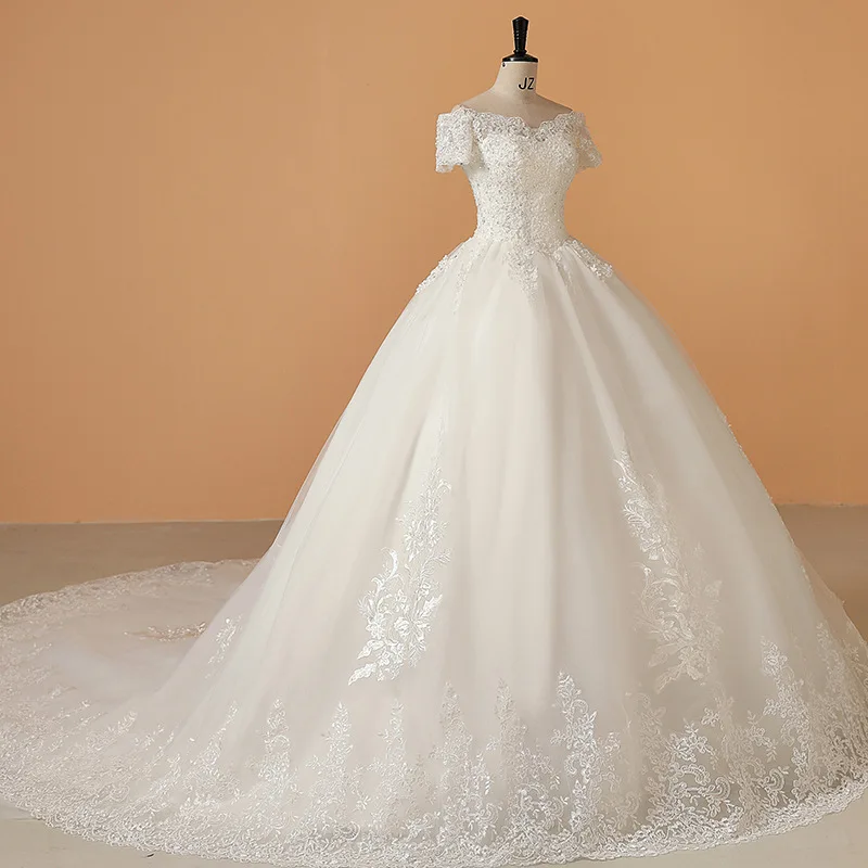 New Design Off Shoulder Ball Gowns Short Sleeve Slim Fit Bride Lace Wedding  Dress| Alibaba.com