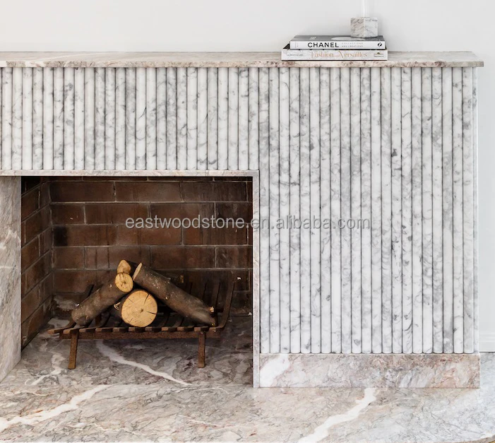 Customized Fluted Marble Stone Tile - White Polished Round Stripe ...