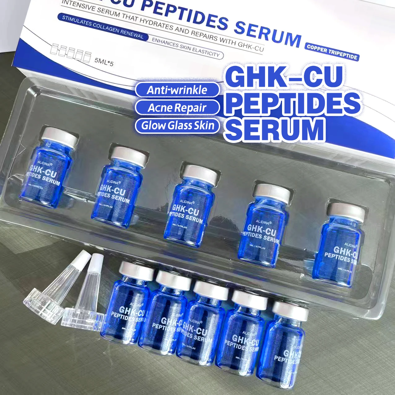 ghk-cu peptide for acne GHK Cu Vial Blue Copper Face Serum Age-Aging Firming Moisturizing Repairing Glow Glass Skin Care Serum Facial Care How IV Therapy Can Bac Water Size:5 (27+ lbs)