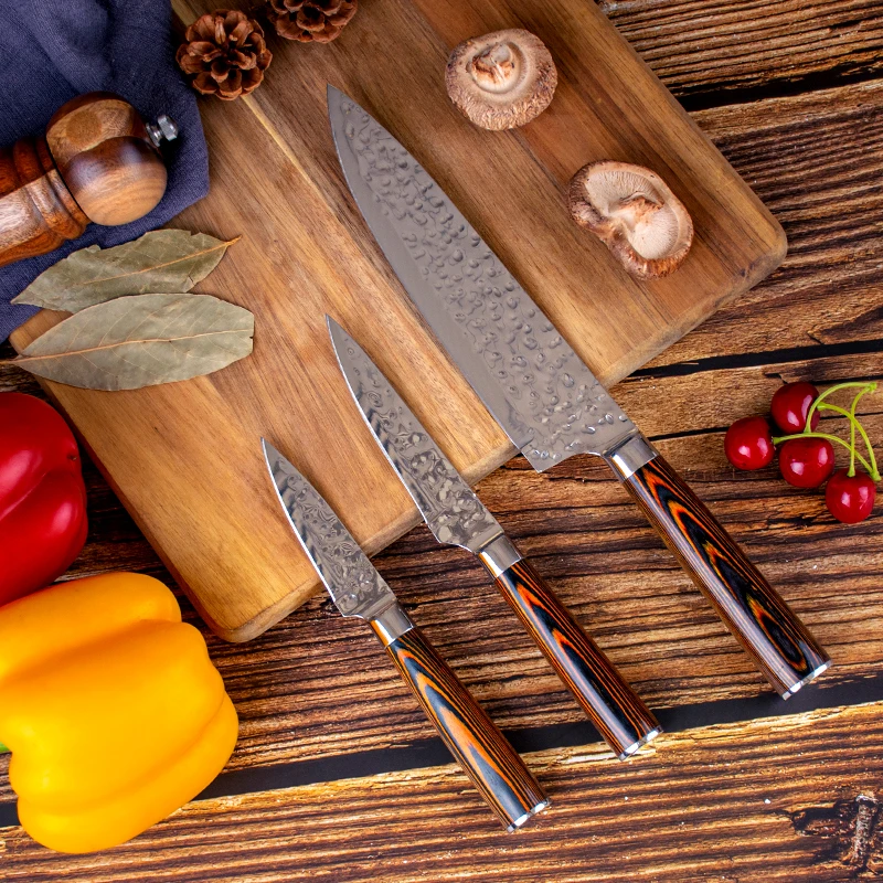 High Quality Stainless Steel Pakka Wood Handle Kitchen Knife Set  Urable sharp Forged 5 PCS Chef Knife Set