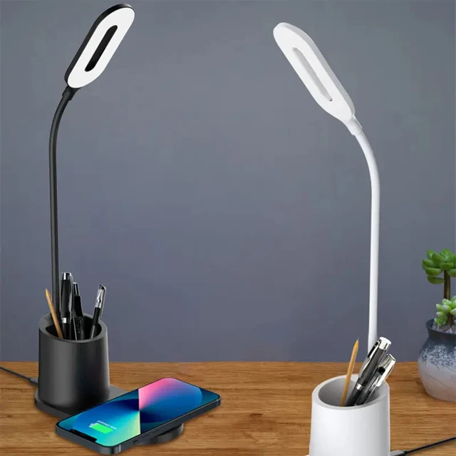 Trending Products 2025 New Arrivals HT-513 3in1 15W Wireless Charger with Led Lamp and Pen Holder Eye Protection Table Lamp