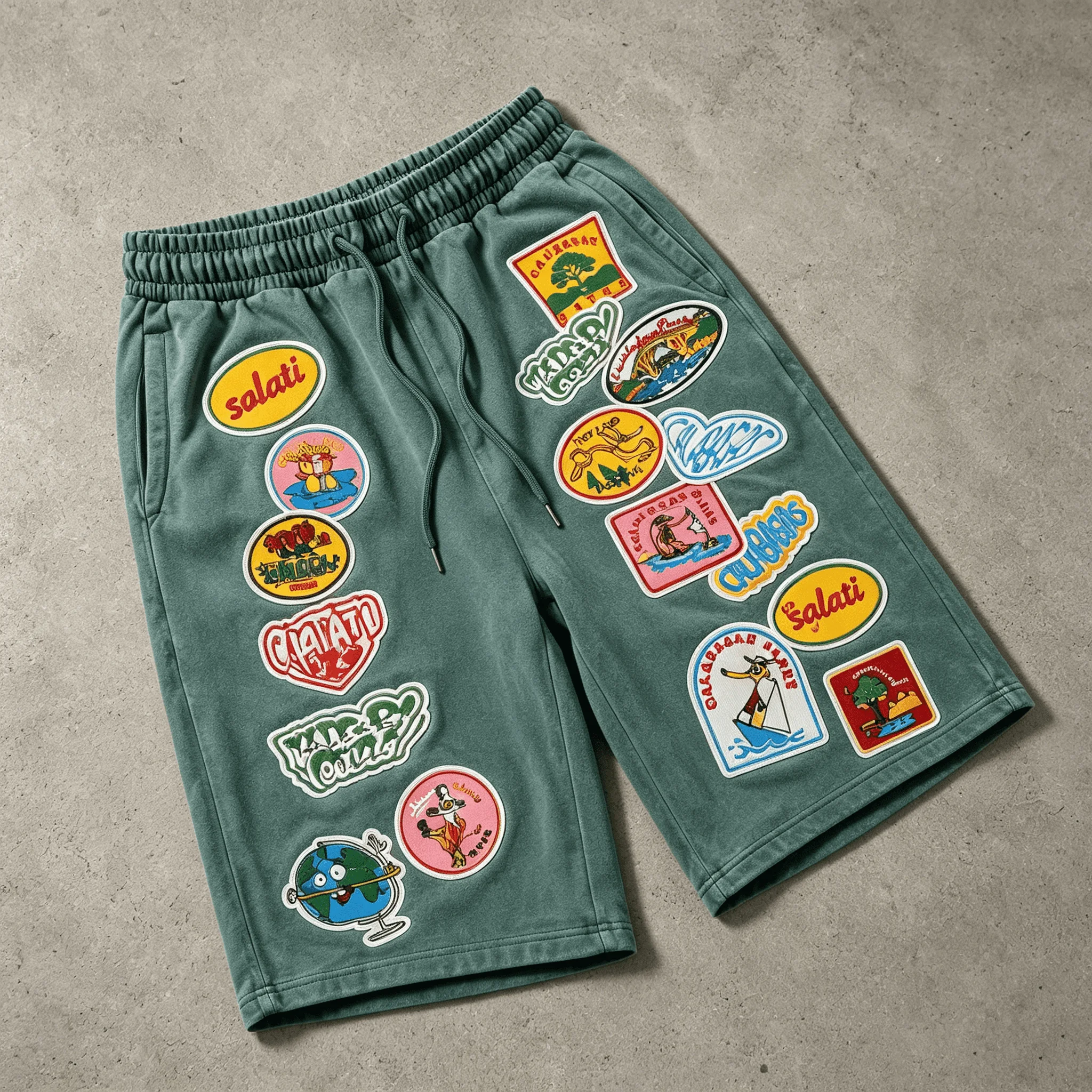 Custom LOGO Shorts Cobalt Blue Streetwear Drawstring DTG Sun Faded Shorts Acid Wash Sweatpants Men's Shorts gallery 8