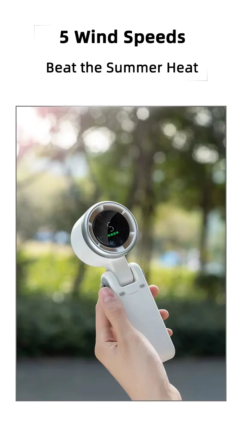 Lonvel N607 High-Speed Mini Hanging Neck USB Charging Fan Handheld Digital Display Easy-to-Carry Folding Design Table