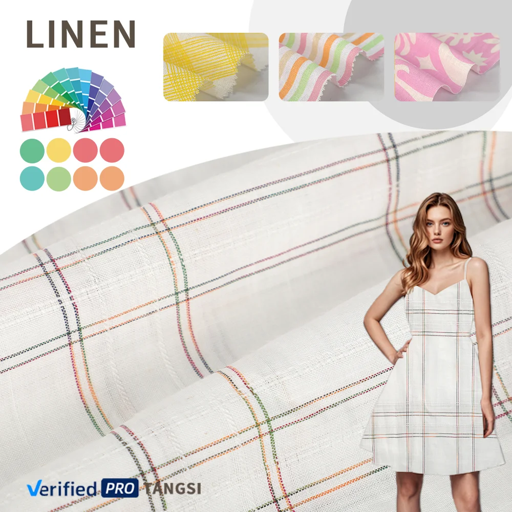 Factory Custom Beautiful Fashionable Design 100% Ramie Jacquard Yarn Dyed Fabric Woven for Boys Dress Wholesale Production linen fabric