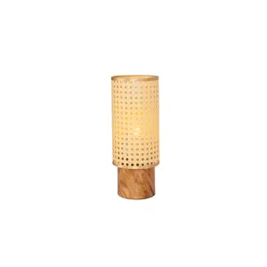 Latest Nordic Rattan Yellow Cylinder LED Bedside Restaurant Table Lamp