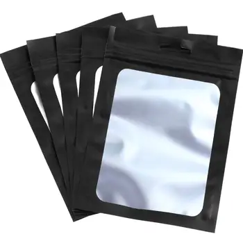 100 pieces Resealable Black Mylar Ziplock Packaging Pouch Bag For Food Self Sealing Storage With Clear Window