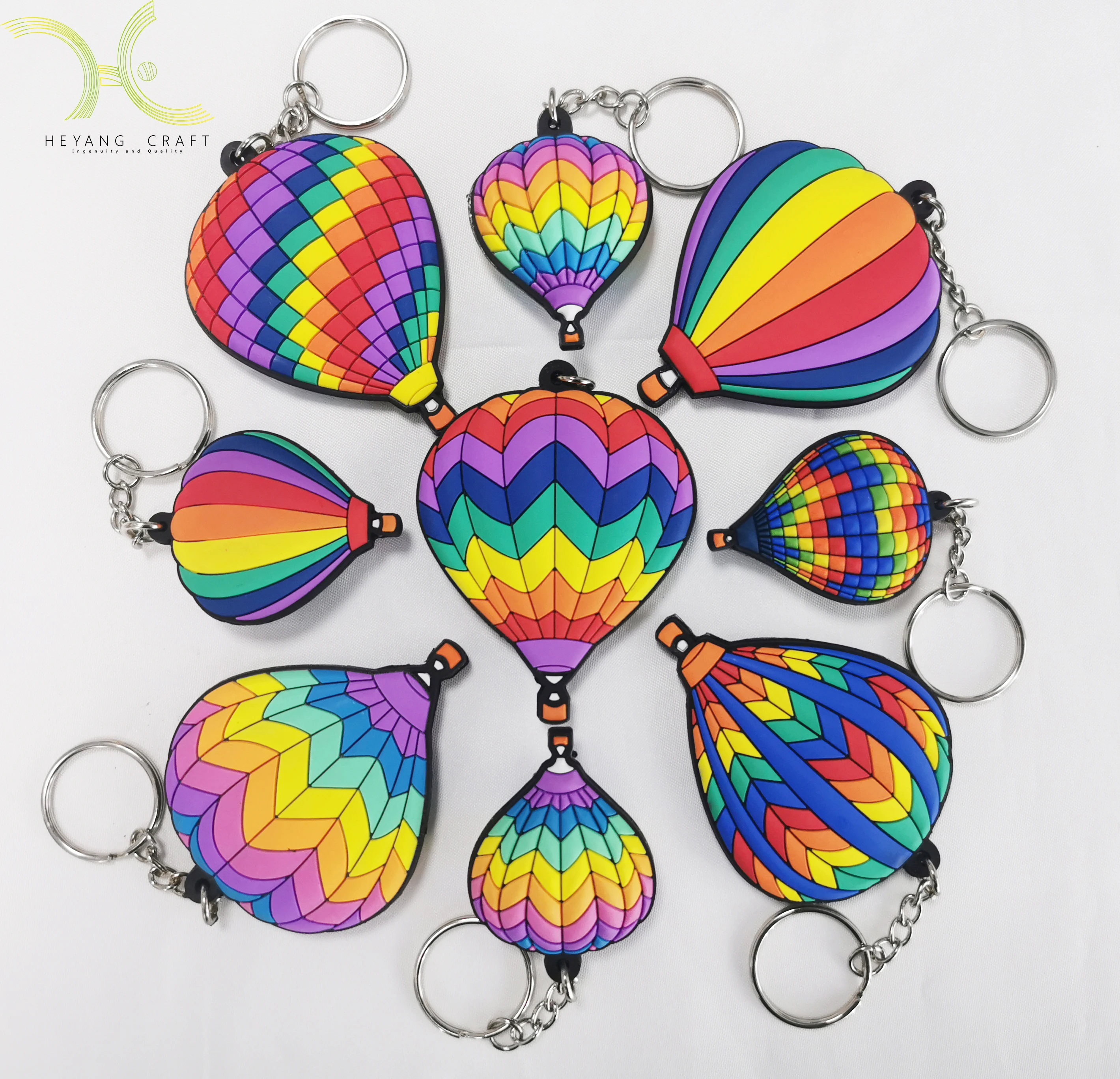 Wholesale Hot Air Ballon Design Silicone Rubber Keychains Machine Custom PVC Keychain for Gift