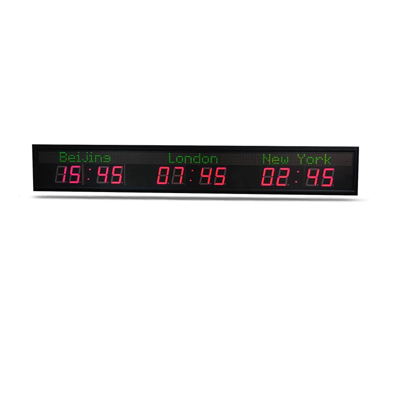 Custom 3 City Red Wall Installation Digital World Time Zone Clock Multi