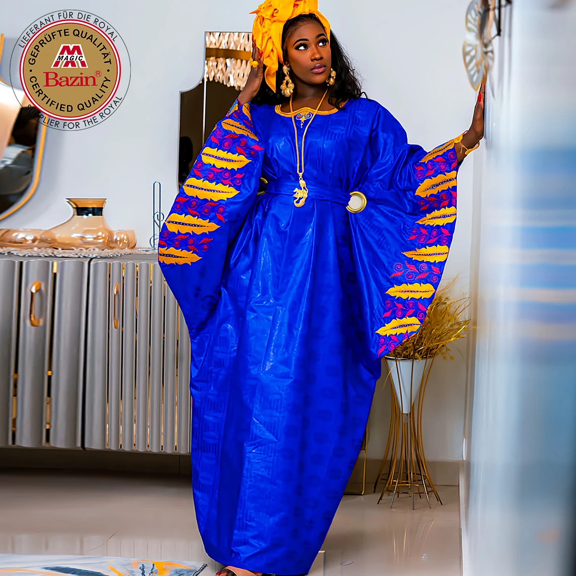 Blue Guipure Bazin Riche Dresses for African Women - Traditional Wedding  Party Attire with Embroidery and Lace