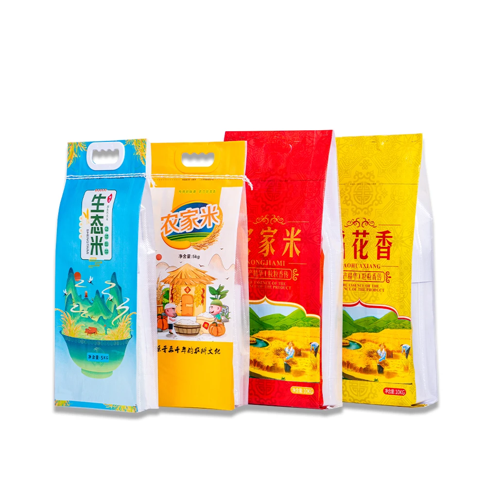 Best Price  woven bags heat seal plastic packaging food grade transparent with handle hole side gusset bag packing rice