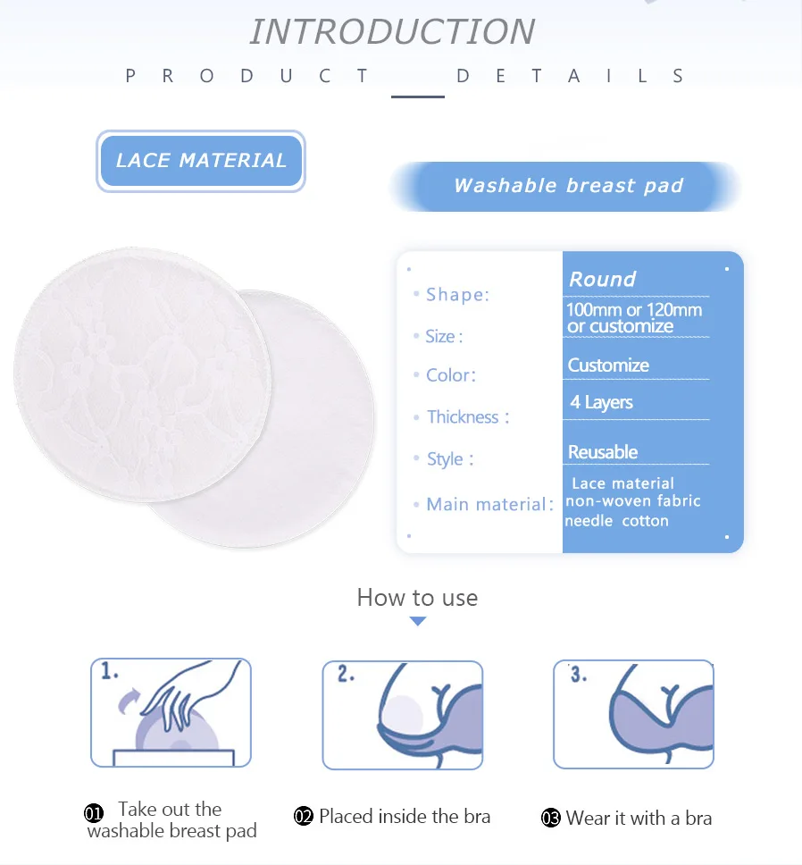Round Shape White Soft Washable Lace Reusable Breast Pad For New Mother
