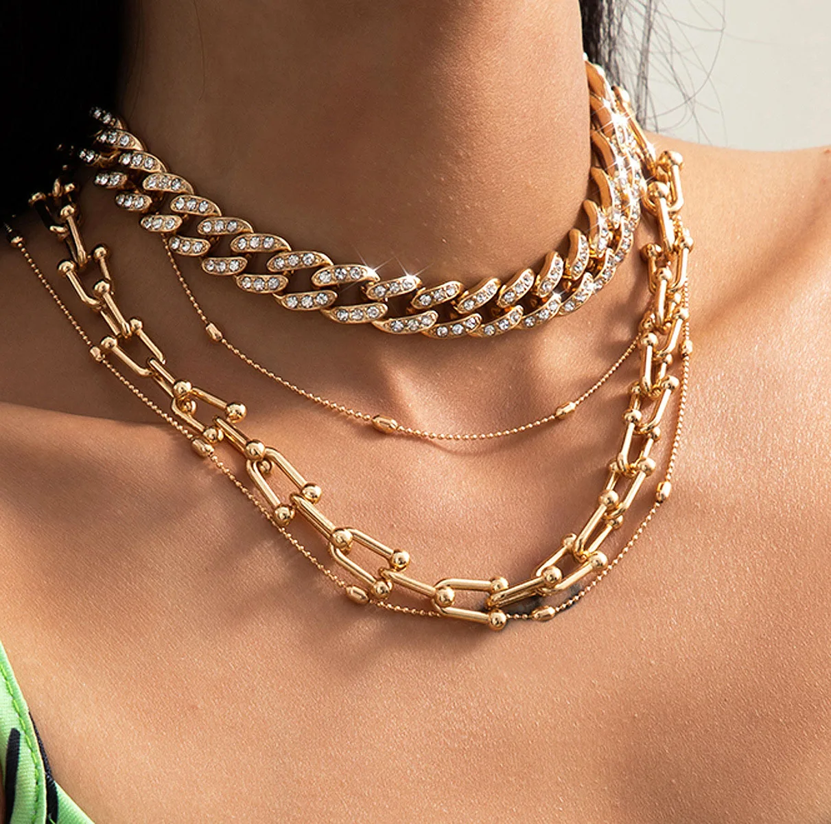 Punk Rock Full Of Cuban Chain Necklace 