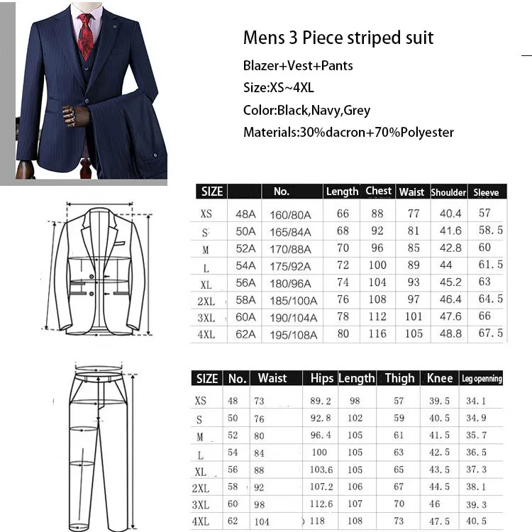High Quality Plus Size Pieces Men's Business Casual Suit Navy Blue ...