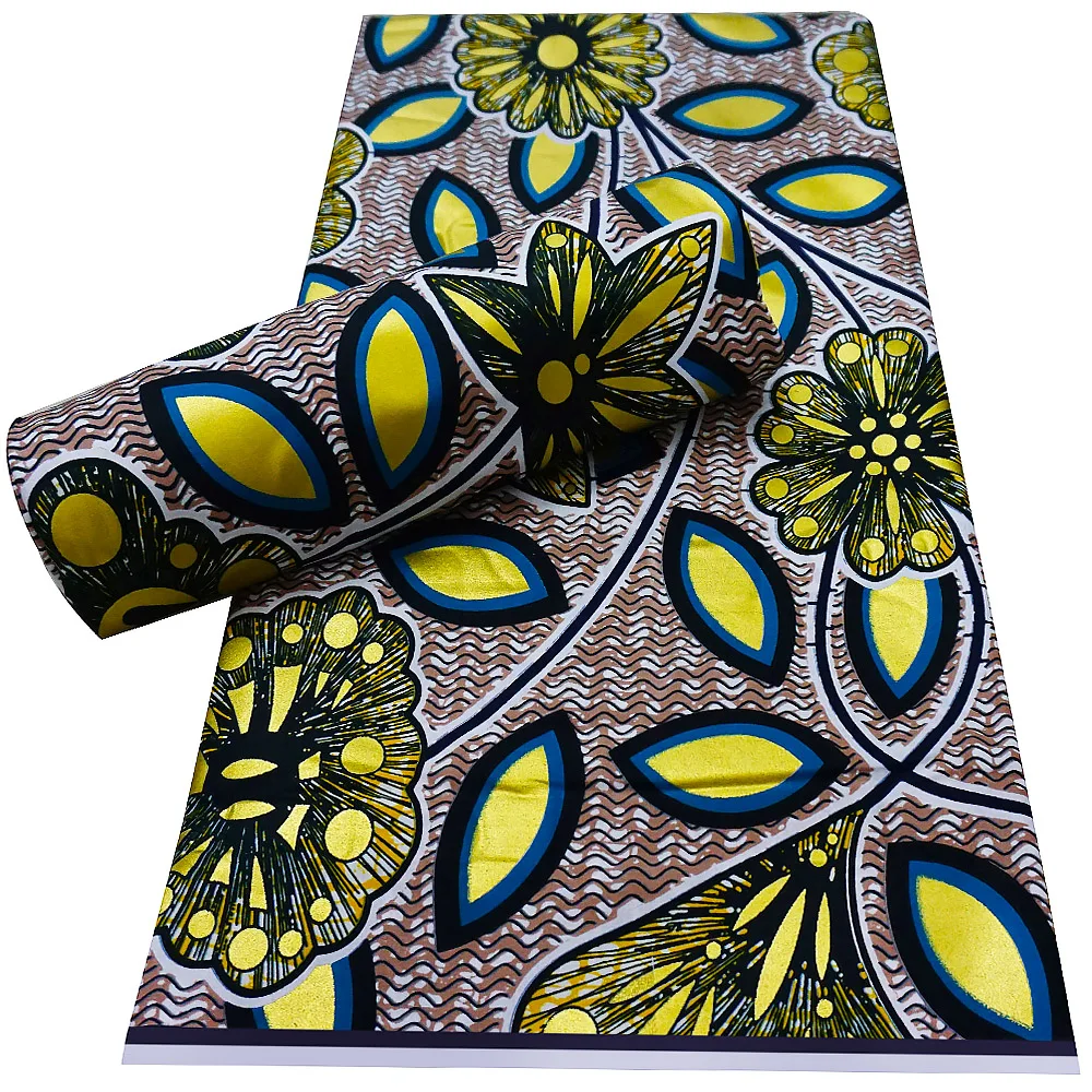 Лидер продаж ткань с Африканским воском 100% хлопковая золотым принтом для африканских женщин GV86