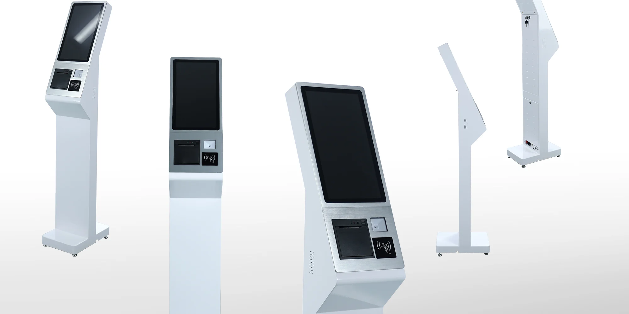 15.6 inch Touchscreen Kiosk Self Ordering Kiosk Floor Standing White Kiosk