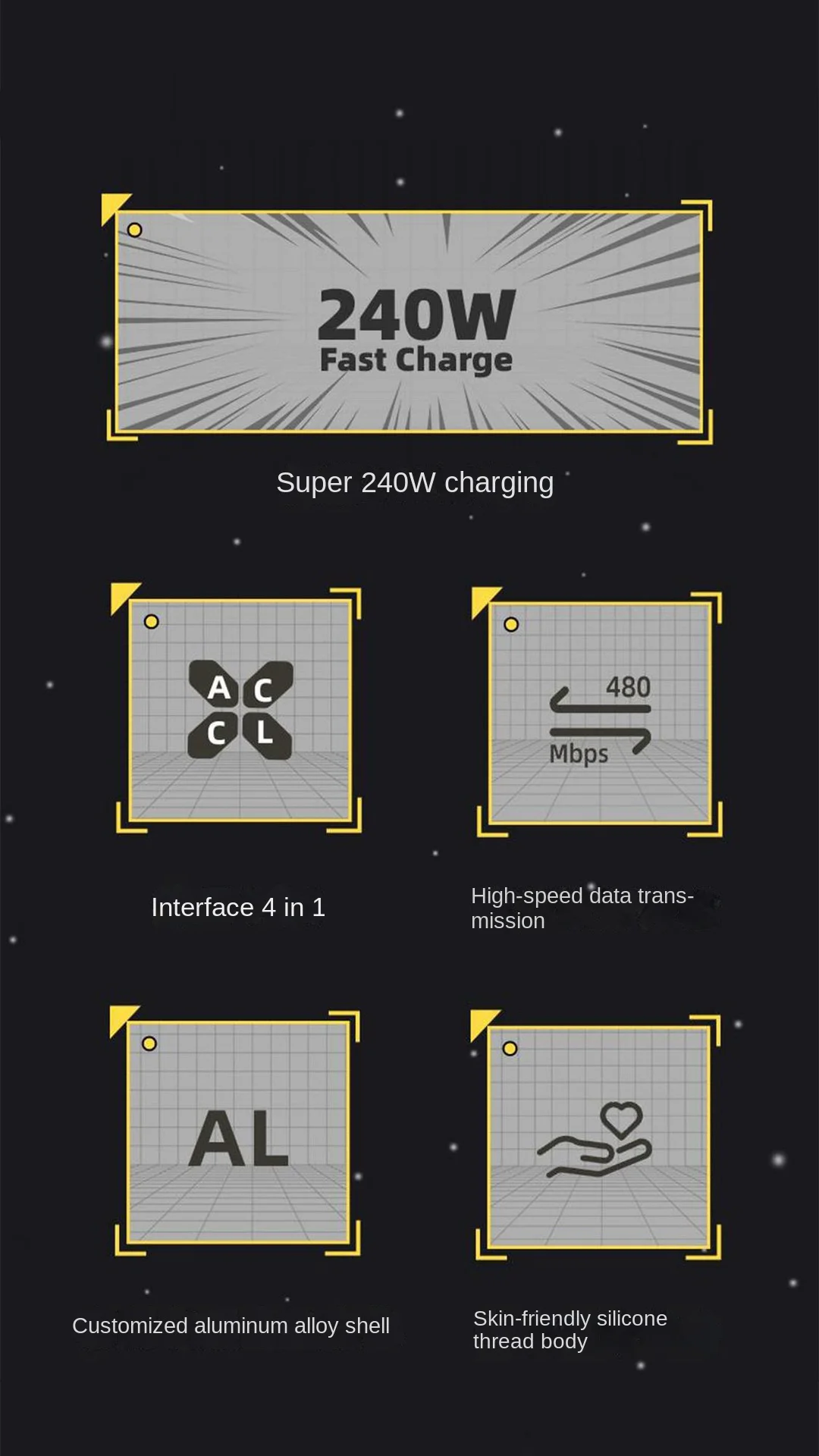 240W Fast Charging Four-in-One Data Cable For Type-C Connectors For For 15 Supporting Fast Data_voghion.com
