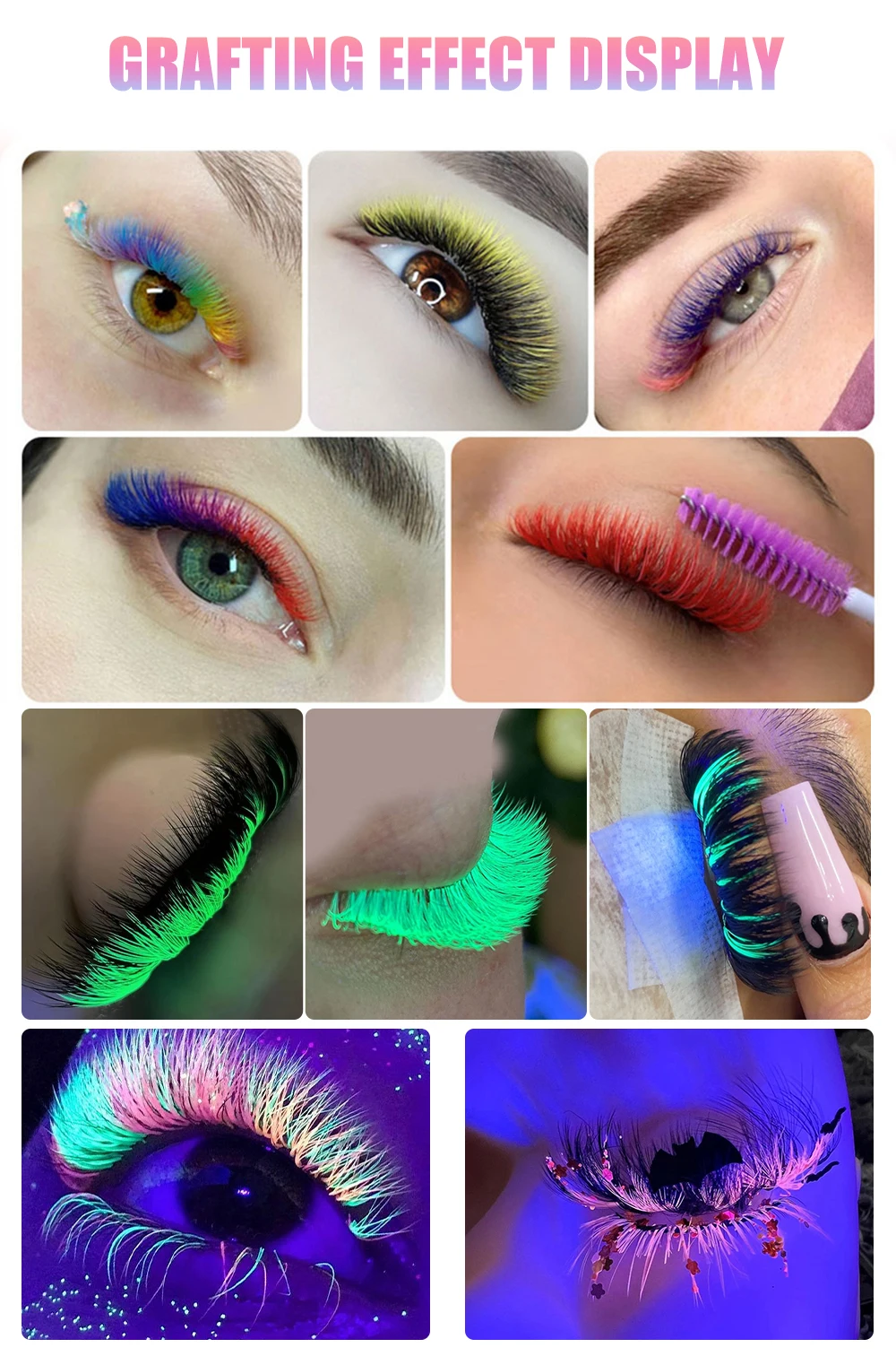 Abonnie Custom Own Brand Rainbow Glitter Lashes Individual Color