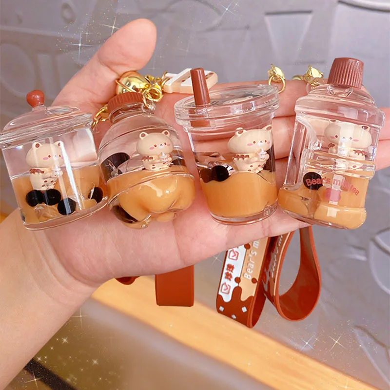 BSBH Kawaii DIY Liquid Oil Water Keychain Wholesale Milk Bottle Boba Keychain