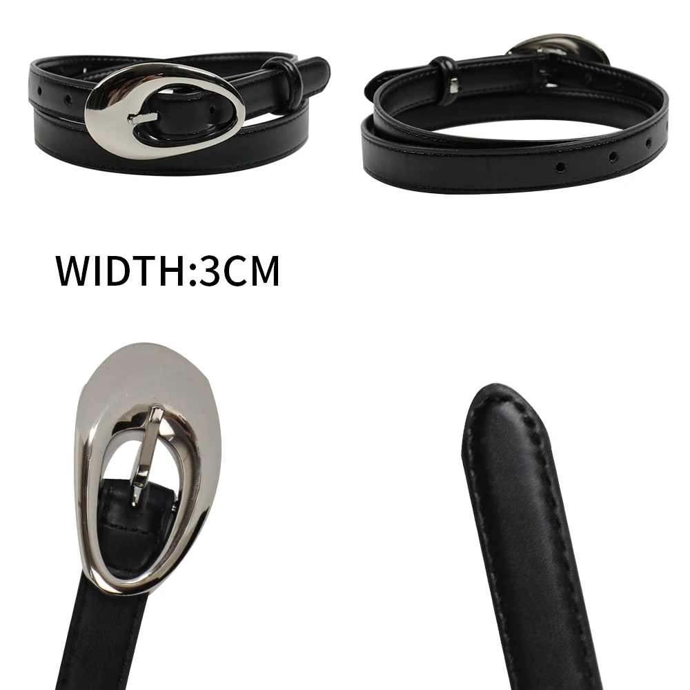 BSCI Factory Custom PU Belt Oval Asymmetric Bold Buckle Ladies Belts Women Leather Designer Belts Women