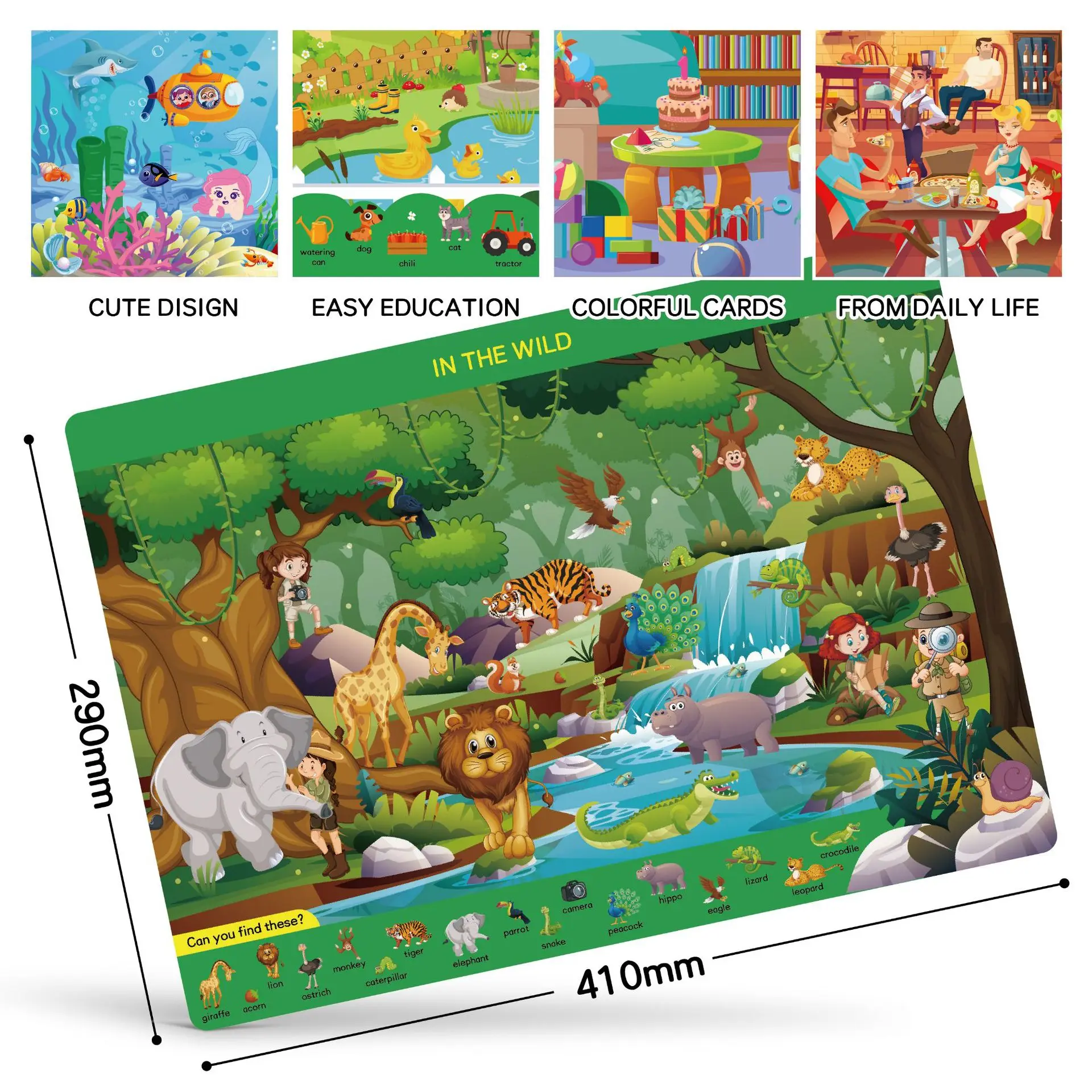 Custom Children's preschool Learning Education Search and find cards reusable activity pad toy book details