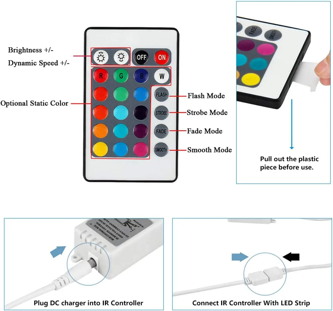ESann DC12V 4Pin 24Keys RGB IR Remote Led Stair Light Strip Button Controller Output 3x2a for SMD 5050 2835 RGB Led Strip