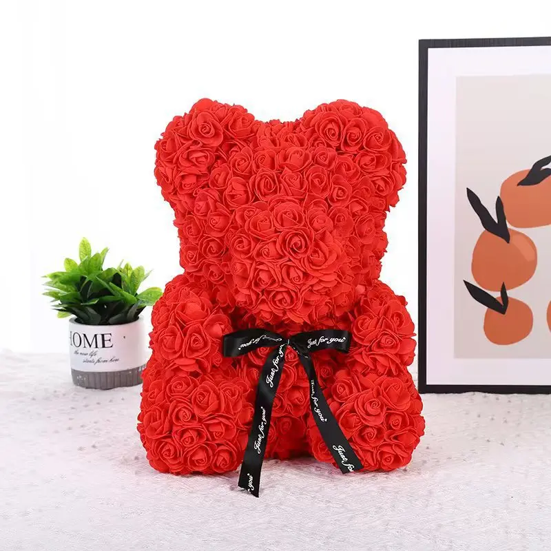 Diy 25 Cm Teddy Rose Bear With Box Artificial Flower Bear Rose Valentines Day For Girlfriend