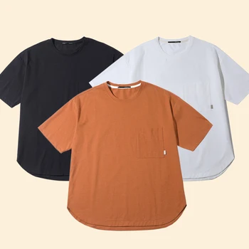Solid colour short-sleeved T-shirt men's cool feeling half-sleeved summer clothes men's body shirts with pockets