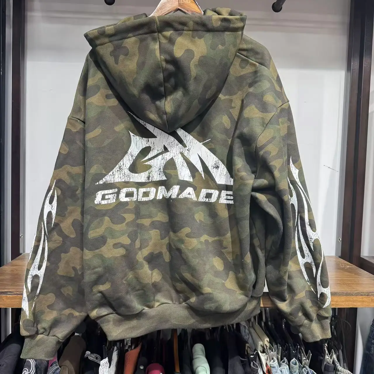 Zip up Custom Full 420 GSM Printing Camo Hoodie Heavy Boxy Cropped Fit Vintage Distress Embroidery Logo Oversized Men Hoodie gallery 2