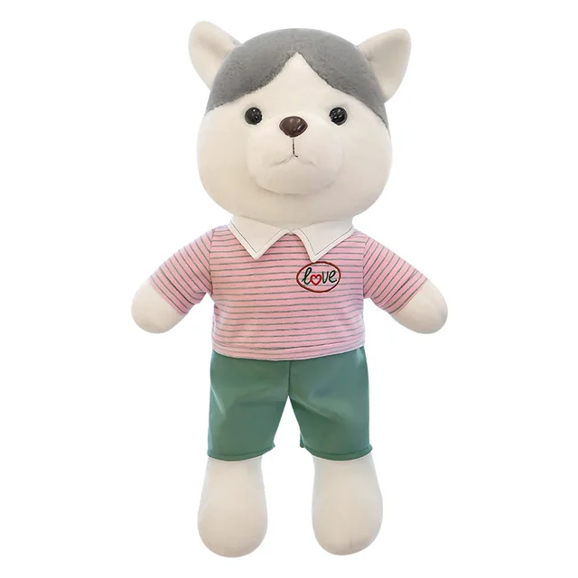 Cute Unisex Husky Cartoon Couple Plush Toy PP Cotton-Filled Dog Dress Doll for Children's Gifts Wholesale