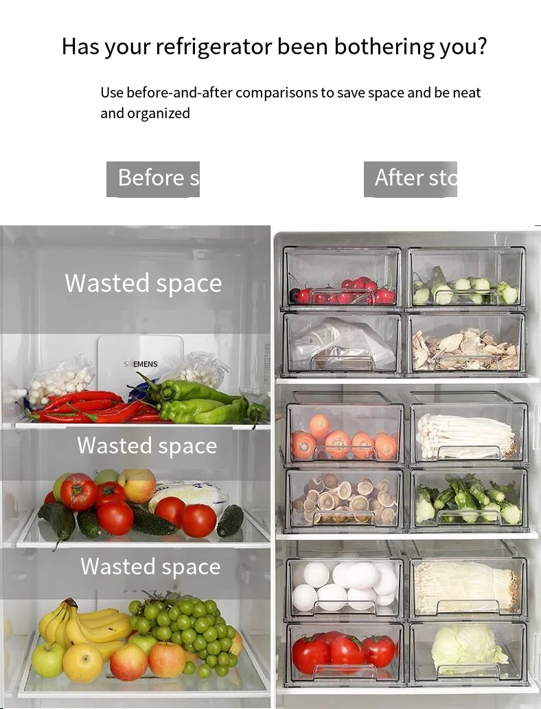 Refrigerator storage box Drawer type can stack fruit and vegetable finishing pull type storage transparent drawer box manufacture