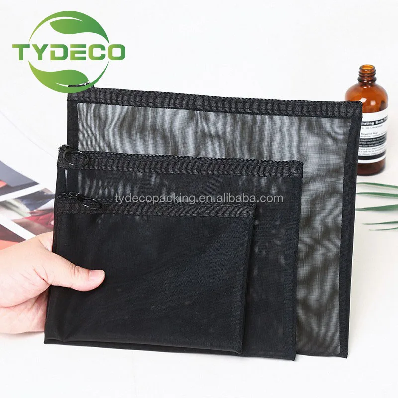 3 Pieces Mesh Cosmetic Bag Mesh Makeup Bags Mesh Zipper Pouch for