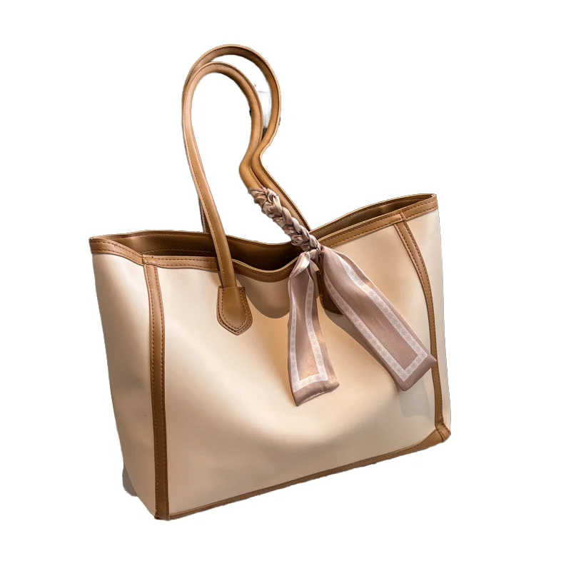 Fashion Retro Solid Color PU Zipper Waterproof Portable Tote Bag Women's 2025 Spring New Large Capacity All Seasons