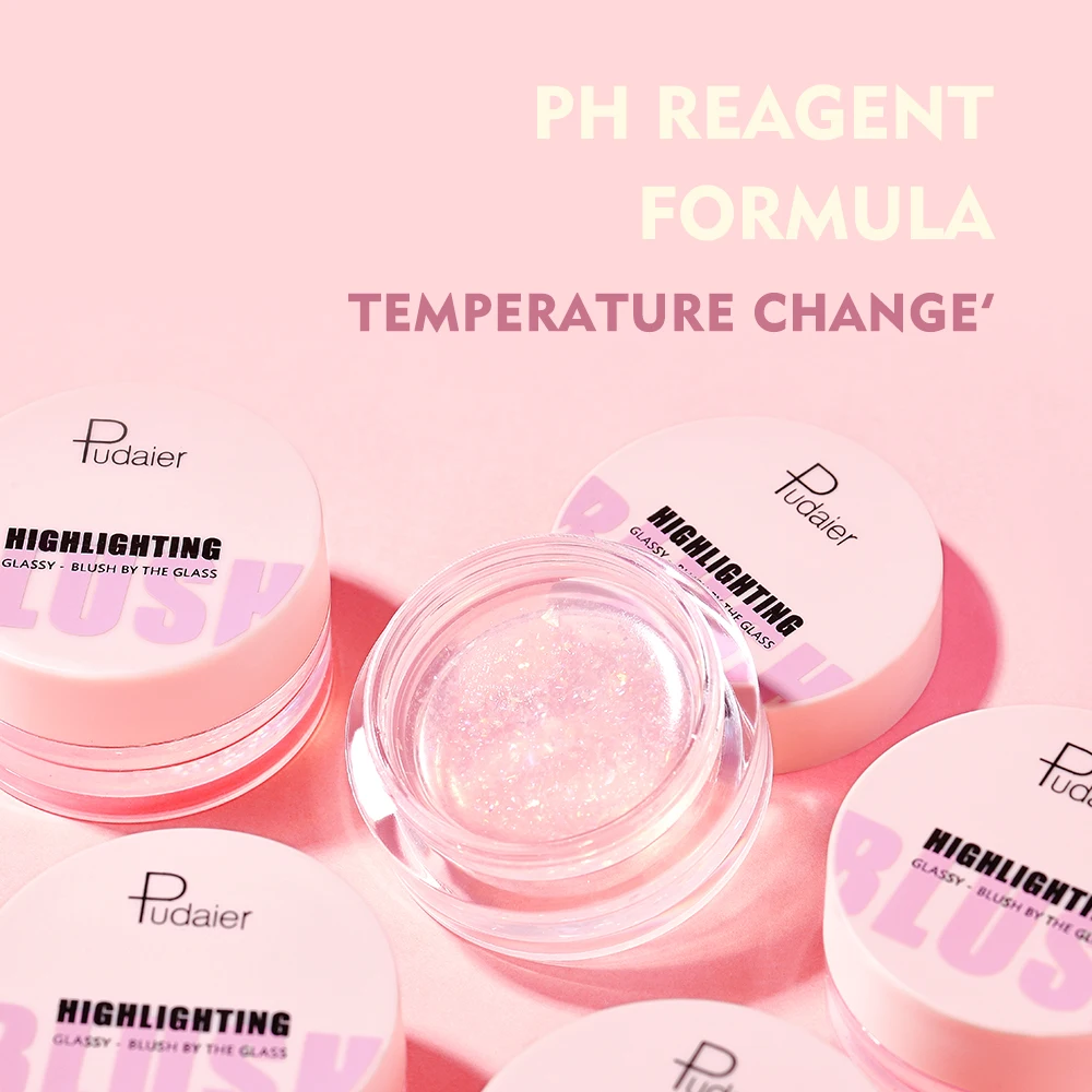 Pudaier Color Changing Blush Clear and Glitter Highlighting Blusher Natural Blushing Cheeks Gel Texture Moisturizing Makeup